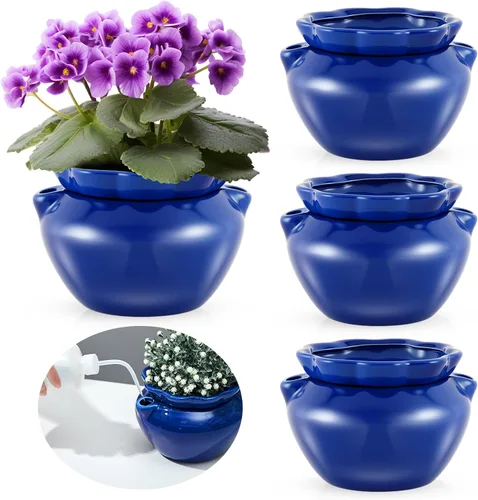 Vista 7 de 2 juegos de macetas para violetas africanas de 7.5 pulgadas, maceta de riego automático para plantas de interior de cerámica, maceta de riego