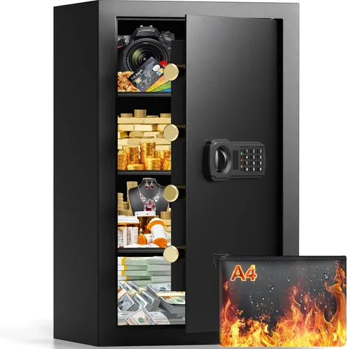 Vista 10 de Caja de seguridad pequeña de 9.84 pulgadas de alto para privacidad personal, caja fuerte de seguridad de 1.2 pies cúbicos con bolsa de dinero