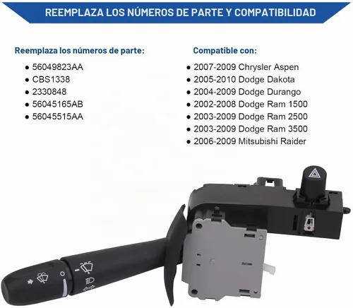 Vista 2 de Obaee Interruptor Multifunción de Señal Giratoria y Limpiaparabrisas Compatible con Camiones Ram 1500 2500 3500 2002-2009, Dakota 2005-2010, Durango
