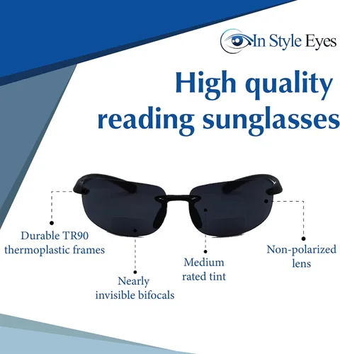 Vista 3 de In Style Eyes Lovin Maui - Lentes de sol de lectura bifocales envolventes, sin montura, protección UV, lente no polarizada, tortuga, 1.5x