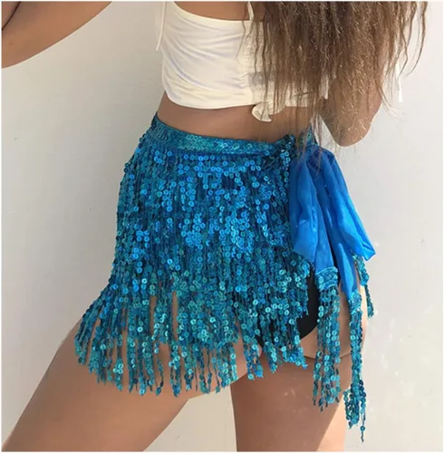 Vista 5 de Wuchieal Falda de danza del vientre, bufanda de cadera, cinturón de cadera de danza latina, bufanda de cadera Hula