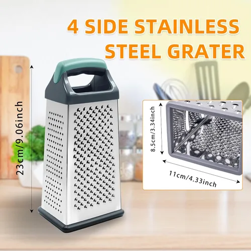 Vista 2 de Rallador de caja para cocina de 4 caras - Ralladores de queso de mano, trituradora de acero inoxidable para alimentos, verduras, zanahoria, patata