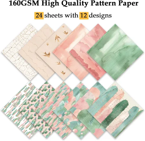 Vista 3 de 24 hojas de 12 diseños de álbumes de recortes, 6 x 6 pulgadas, papel de cartulina para manualidades Decopodge de una sola cara, álbum de recortes