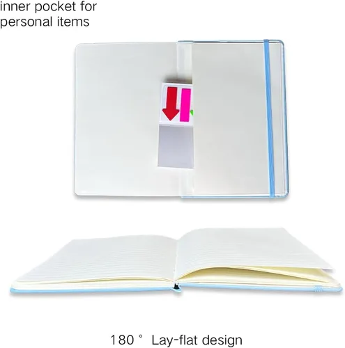 Vista 7 de Diarios rayados para escribir, paquete de 3, cuadernos de tapa dura de piel sintética, tamaño A5, papel de rayas anchas, diario de viñetas, cuaderno