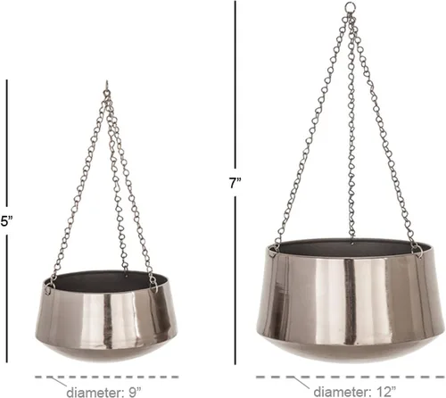 Vista 10 de Deco 79 Macetero de metal para interiores y exteriores, maceta colgante con cadena, juego de 2 colgadores de 5 pulgadas, 7 pulgadas de alto