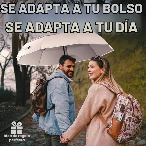 Vista 9 de Royal Walk Paraguas plegable resistente al viento, viaje compacto y fuerte, lujoso, mango de madera real, apertura y cierre automático, doble toldo