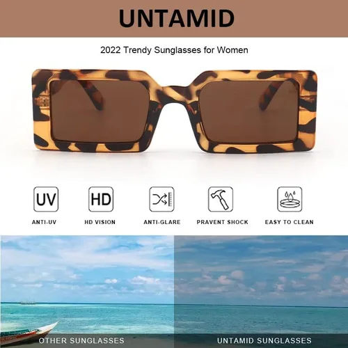 Vista 2 de UNTAMID Lentes de sol rectangulares de moda para mujer, lentes de sol retro a la moda, protección UV 400, marco cuadrado