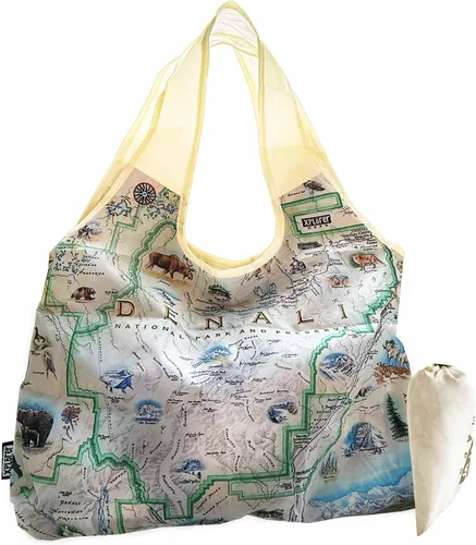 Vista 33 de Xplorer Maps Bolsa con asas – Bolsa de compras reutilizable para comestibles, plegable y lavable de nailon, resistente y compacta
