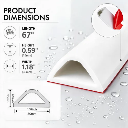Vista 2 de Protector de agua de ducha, 67 pulgadas de silicona para umbral de ducha, barrera flexible autoadhesiva para ducha