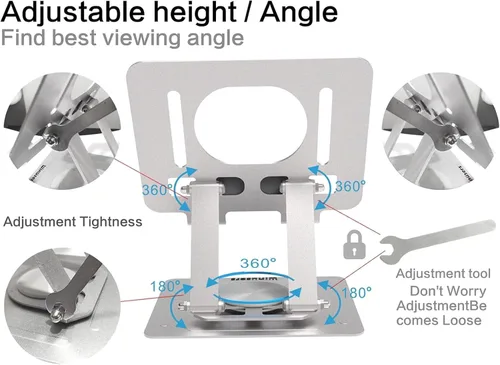Vista 7 de Soporte para tablet para escritorio, soporte ajustable para tableta de escritorio, tableta plegable con base giratoria de 360 grados para iPad Pro