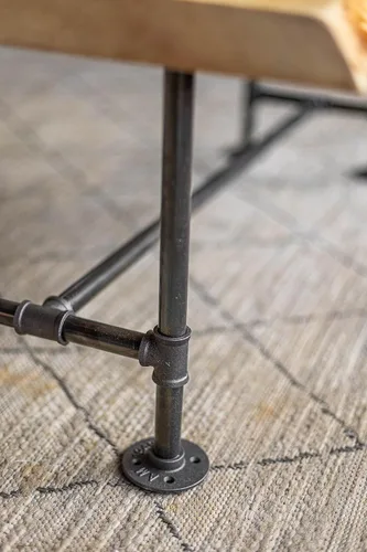 Vista 4 de Handcrafted SRLWerks Mesa de centro industrial de tubería y madera con borde vivo, mesas de centro rústicas vintage, mesa de centro moderna de casa
