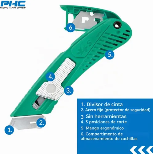 Vista 7 de Pacific Handy Cutter S4SR Cortador de seguridad autorretráctil con protector de metal fijo, divisor de cinta sin cuchillas, protector de acero