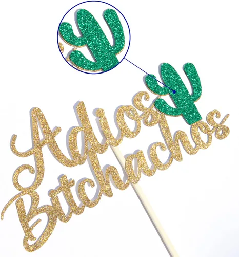 Vista 7 de Decoración para pastel de Adios Bitchachos con purpurina dorada, fiesta, despedida, reubicación, ruptura, graduación, jubilación, decoración