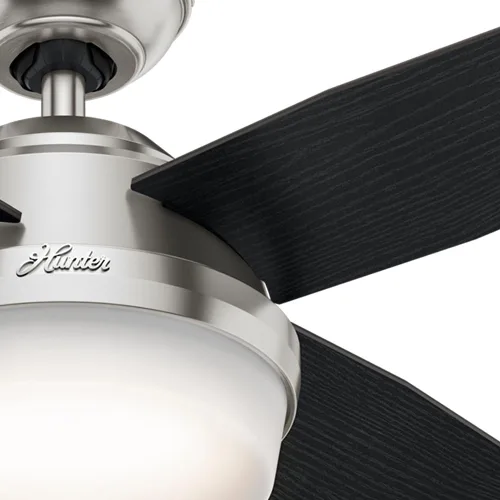 Vista 6 de Hunter Dempsey, ventilador de techo, moderno, silencioso, 44 pulgadas, níquel cepillado con luz LED y control remoto, montaje estándar, 4