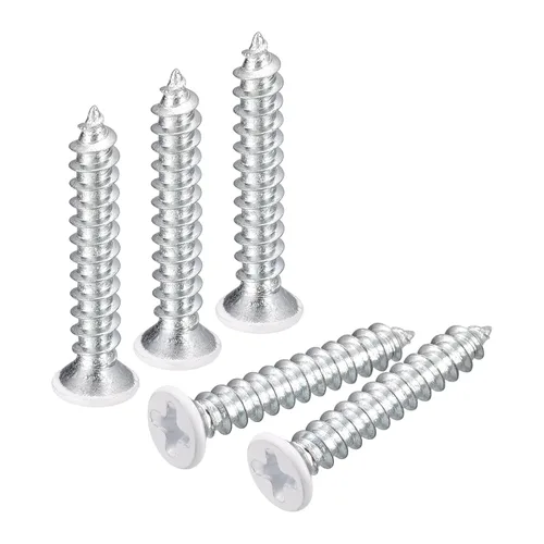 Vista 14 de uxcell Tornillos blancos ST2x4mm Tornillos autorroscantes, 100 tornillos Phillips de cabeza plana para madera para carpintería