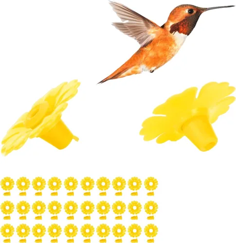 Vista 9 de Hyuduo 30 piezas de repuesto para comederos de colibríes, puertos de alimentación de néctar amarillo para comederos de colibríes al aire libre