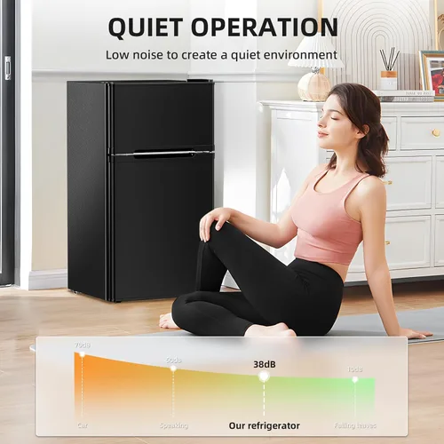 Vista 5 de Antarctic Star Mini refrigerador con congelador, refrigerador compacto de doble puerta, termostato ajustable, refrigerador pequeño para dormitorio