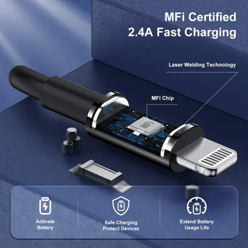 Vista 2 de Paquete de 3 cargadores de Apple para iPhone 12 y 11 de 10 pies, [certificado Apple MFi], cable de carga Lightning a USB de 10 pies, cable de carga