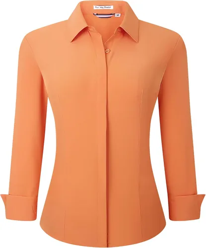 Vista 12 de Esabel.C Camisas de manga larga con botones para mujer, ajuste regular, blusa de trabajo elástica
