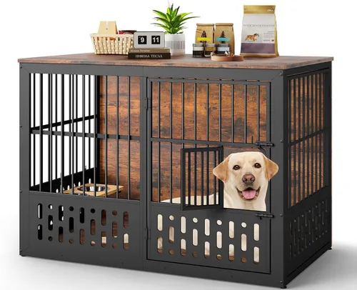 Vista 8 de Rovibek 78 Mueble Jaula Doble para Perros para 2 Perros Grandes de Interior, Muebles de Madera Jaulas para Perros con Cuenco para Perros, Mueble
