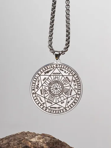 Vista 2 de HAQUIL Stainless Steel Seal of The Seven Archangels Medallion Pendant Necklace, Box Chain, Jewelry Gift for Men and Women