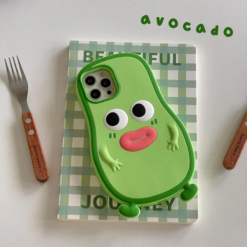 Vista 5 de Funda 3D de hombre aguacate para iPhone 13/iPhone 14 de 6.1 pulgadas, diseño de dibujos animados de lindo personaje Kawaii divertido