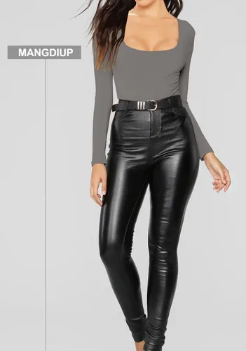 Vista 142 de MANGDIUP Body esencial para mujer, cuello redondo, manga larga, ajustado, elástico, de algodón y elastano