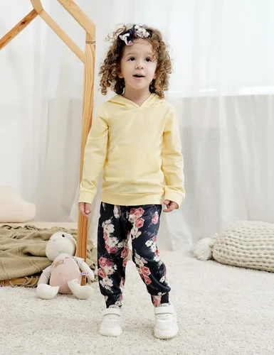 Vista 7 de Ropa de bebé niña de manga larga con capucha sudadera con pantalones florales con diadema conjuntos de ropa