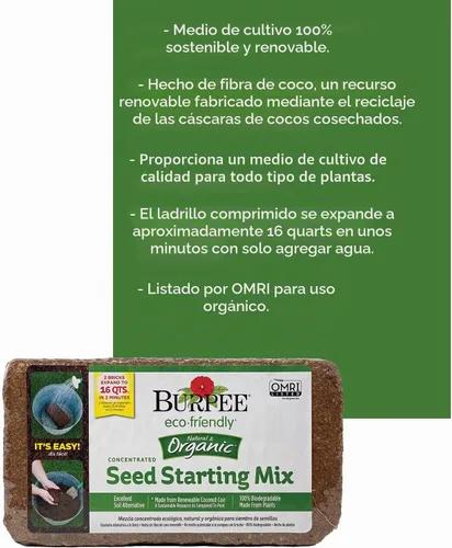 Vista 2 de Burpee Mezcla Concentrada de Fibra de Coco Orgánica para Inicio de Semillas, 16 Cuartos