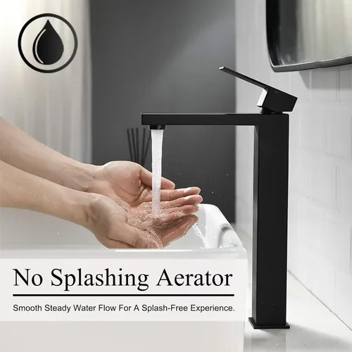 Vista 11 de Friho - Grifo de lavabo negro mate, grifos altos de baño, un solo agujero