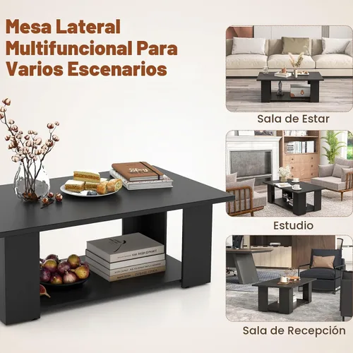 Vista 6 de Giantex Mesa central rectangular de madera, mesa de té moderna grande de 41 pulgadas y 2 niveles con compartimento abierto, fácil montaje, mesa