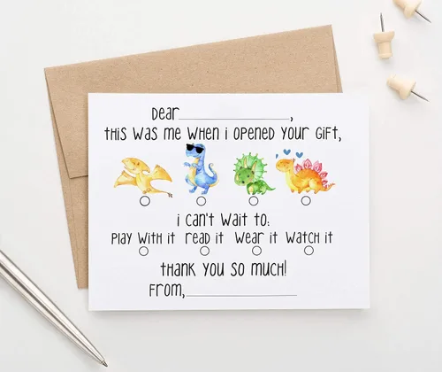 Vista 2 de Tarjetas de agradecimiento para niños, tarjetas de agradecimiento de dinosaurio rellenan las tarjetas de agradecimiento en blanco para niños