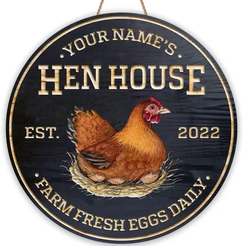 Vista 29 de Letrero de madera de gallinero personalizado para gallinero, diseño de granja esponjosa, varios tamaños, nombre personalizado, título y cita