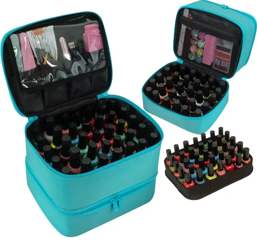 Vista 11 de ButterFox Organizador pequeño de almacenamiento de esmalte de uñas, bolsa de transporte, se adapta a 60-70 botellas de esmalte de uñas, bolsillos