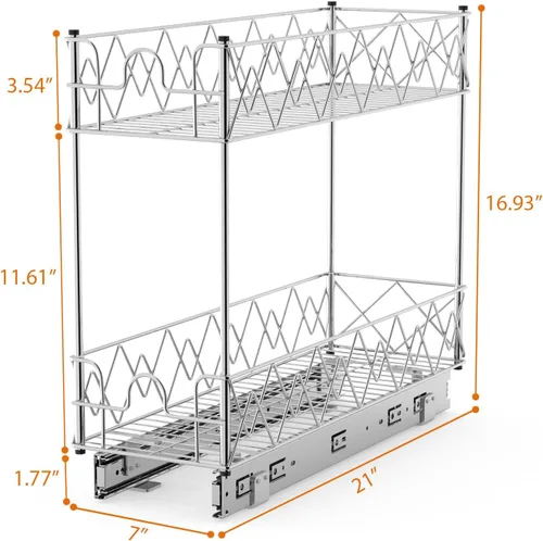 Vista 2 de Organizador estrecho de gabinete extraíble – 7 pulgadas de ancho x 21 pulgadas de profundidad, 2 niveles para cajones de cocina, estantes