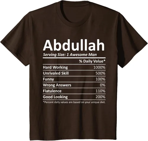 Vista 8 de ABDULLAH Nutrition Funny Birthday Personalizado Nombre Regalo T-Shirt Negro