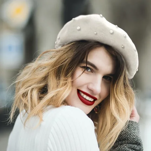 Vista 3 de Boina de las mujeres perla elegante artista dulce estilo francés boina Beanie Cap