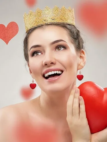 Vista 2 de Pendientes de San Valentín para ella, aretes de cuentas de diamantes de imitación de corazón rojo, camisas de atuendo para mujer, accesorios