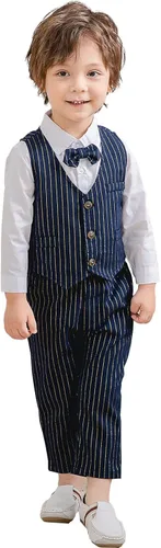Vista 2 de JasberBaby Trajes para niños pequeños, vestido formal de caballero para niños, ropa de boda, trajes de portador de anillos