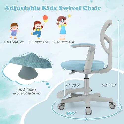Vista 6 de POWERSTONE Kids Desk Chair with Detachable Cushion Adjust Footrest, Blue Azul