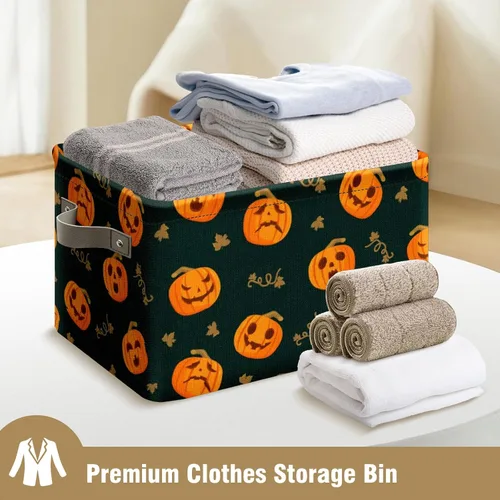Vista 6 de Cesta de almacenamiento espeluznante de Halloween, bolsas de truco o trato, cubo de almacenamiento plegable grande, organizador plegable de 10 x 14