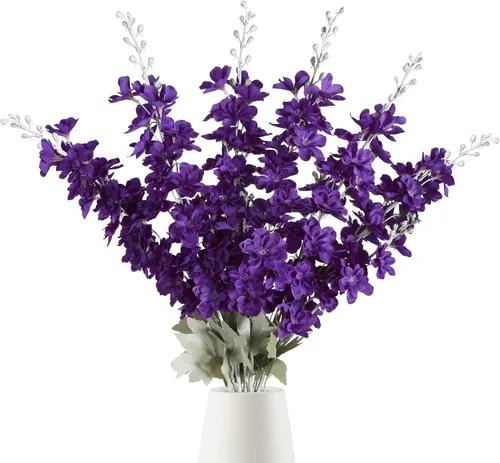 Vista 23 de IPOPU Flores Falsas Delphinium de 33.5 pulgadas, Flores Artificiales de Seda, 6 Piezas Azul Claro Larkspur Flores Artificiales de Tallo Largo