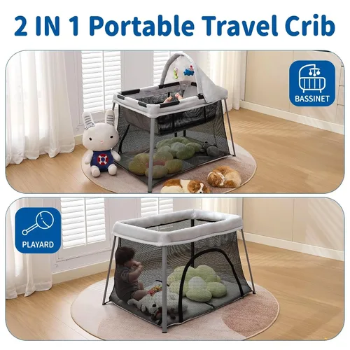 Vista 8 de Gentle Monster - Cuna de viaje portátil para bebés y niños pequeños, paquete de viaje ligero 2 en 1 para bebé y juego con colchón y sombrilla, cuna