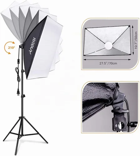 Vista 4 de Kit de iluminación para estudio de fotografía Andoer Softbox con juego de luces LED bicolor de 85W 2800K-5700K * 2 + Softbox de 50x70cm * 2 +