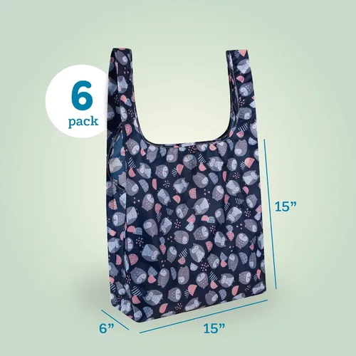 Vista 3 de Bolsas reutilizables para comestibles, paquete de 6 unidades, plegables, grandes bolsas de compras para el mercado Poliéster Ripstop, lavable