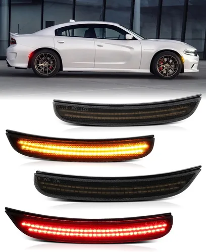 Vista 16 de Luces LED azules de marcador lateral para Dodge Charger 2015 2016 2017 2018 2019 2020 2021 2022 2023 2024, lámparas de parachoques delantero