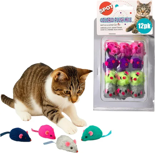 Vista 7 de SPOT Juguete de fieltro con hierba gatera de ratones Suave y colorido juguete interactivo para gatos de interior Incluye hierba gatera Paquete