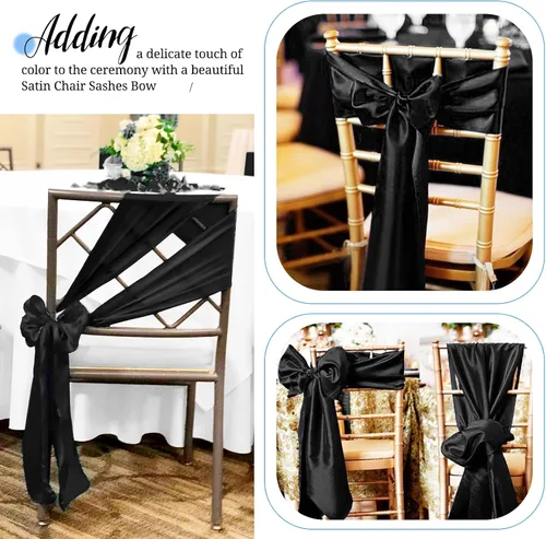 Vista 6 de Pesonlook 50 cintas de satén para silla, lazos de satén negro, lazos para silla, suministros para bodas, recepciones, eventos, banquetes, fiestas