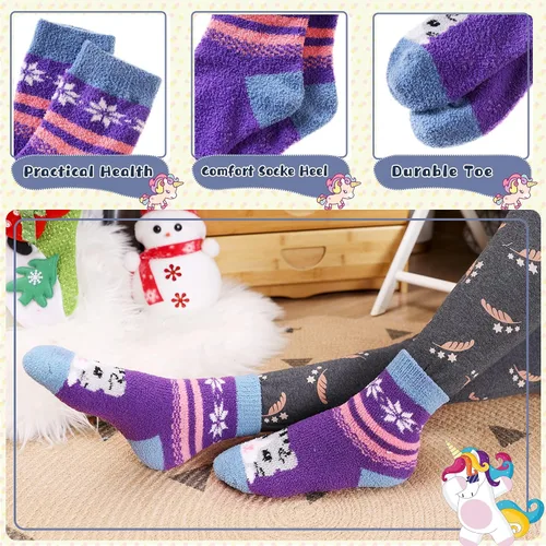 Vista 4 de Calcetines peludos para niños y niñas con agarres antideslizantes suaves cálidos acogedores para invierno mullidos para niños y niñas