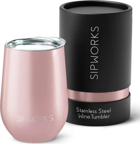 Vista 11 de Sipworks Vaso de vino con tapa, vaso de vino aislado de acero inoxidable de 12 onzas, portátil, resistente a derrames, sin tallo, copa de vino